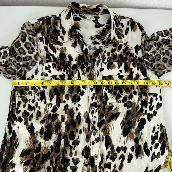 John Mark Shirt Top Womens Medium Brown Animal Print Art Light Weight Boxy - Picture 7 of 9